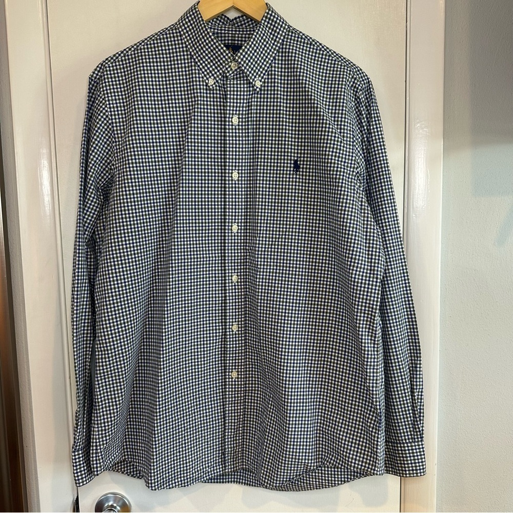 Ralph Lauren Blue and Green Checked Button Down Shirt. Size: Large.